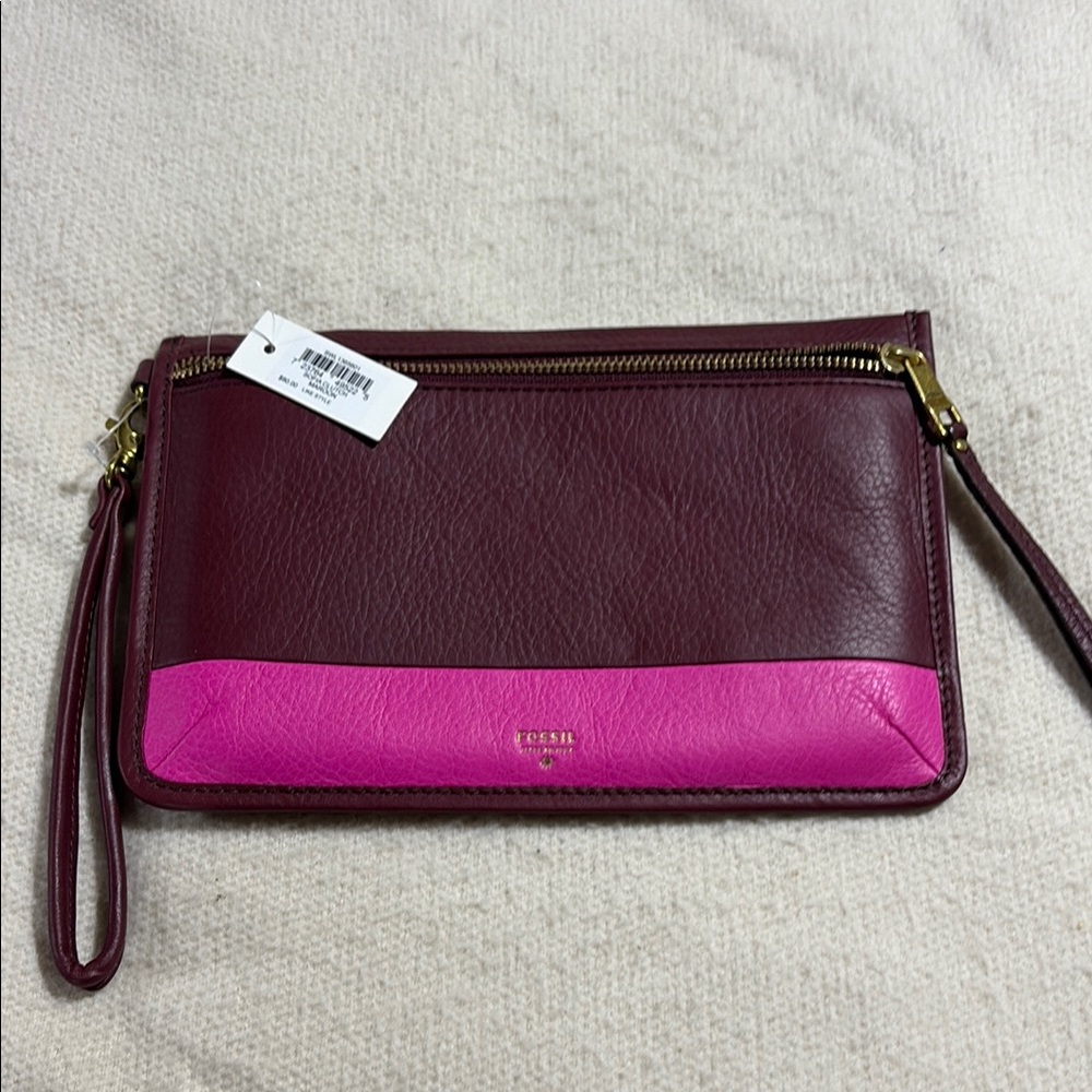 Fossil Women's Pink and Burgundy Leather Wristlet